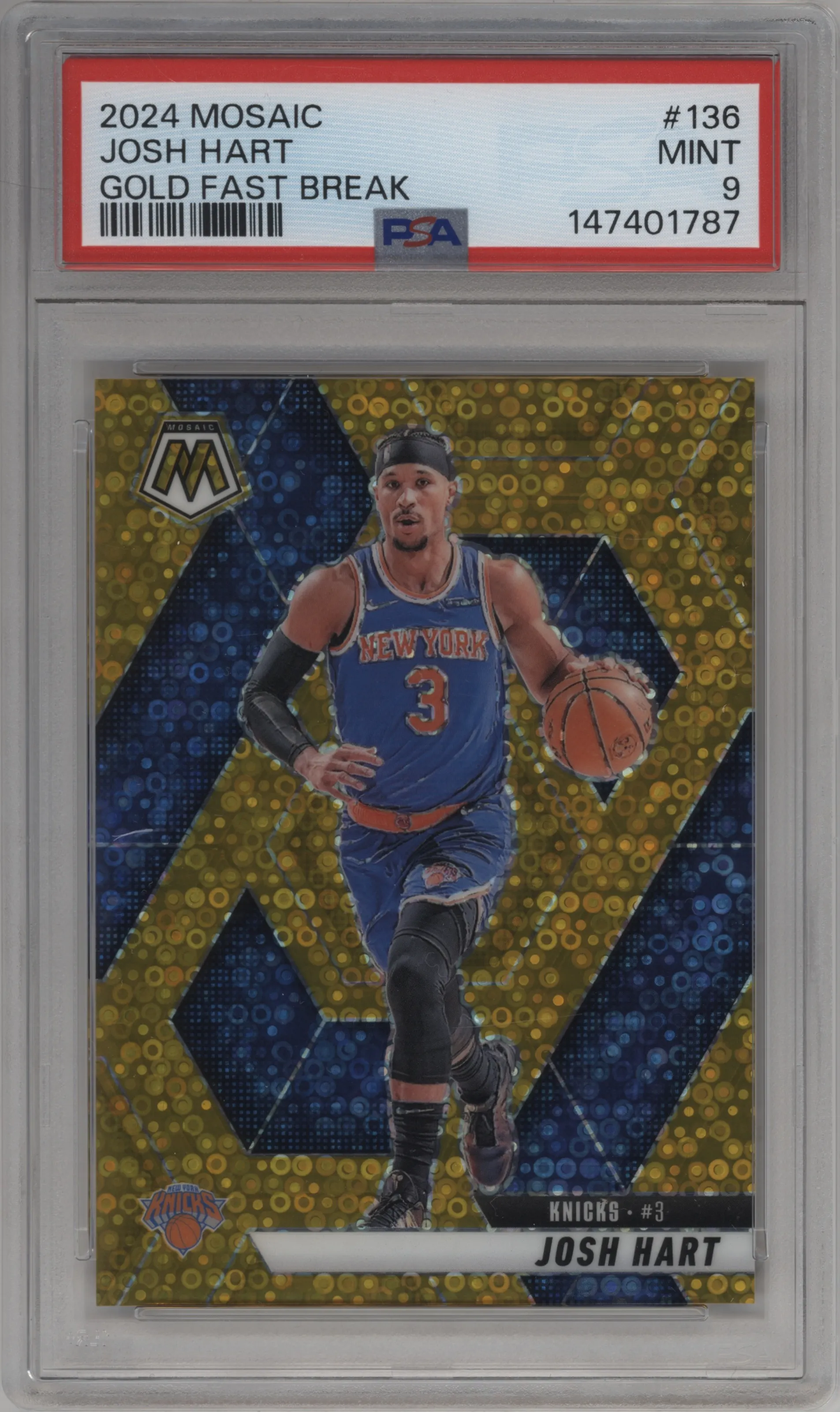 2024 Panini Mosaic Josh Hart Fastbreak Gold Mosaic PSA 9