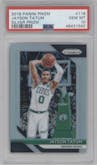 Jayson Tatum from the 2018-19 Panini Prizm set featuring a Silver Prizm parallel graded by PSA and given an overall grade of 10.