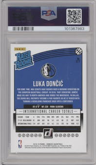 Luka Doncic from the 2018-19 Panini Donruss  set graded by PSA and given an overall grade of 10.