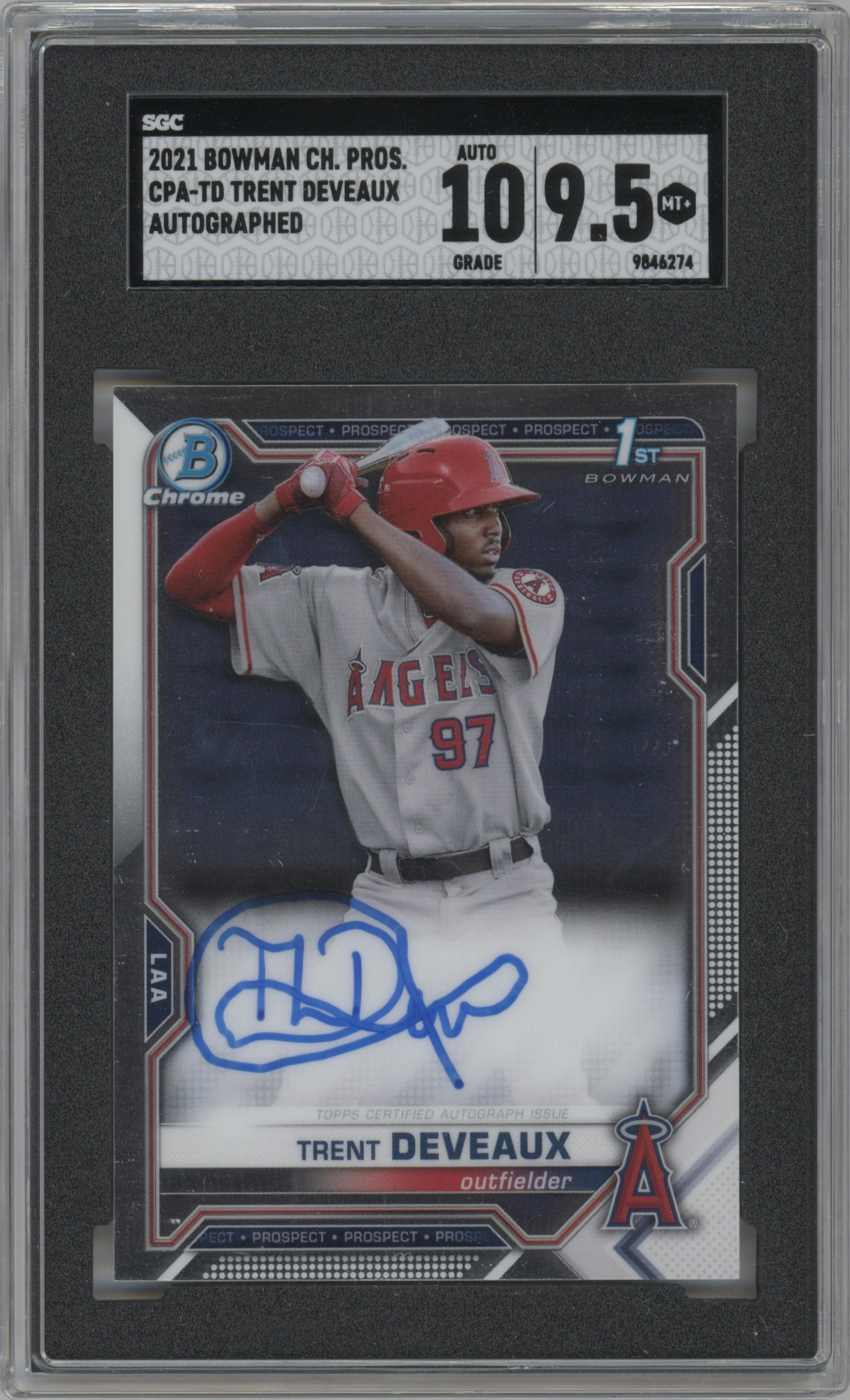 Trent Deveaux from the 2021 Bowman set graded by SGC and given an overall grade of 9.5.