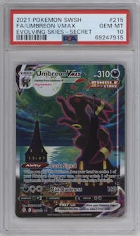 Umbreon VMAX from the 2021 Pokemon SWSH set graded by PSA and given an overall grade of 10.