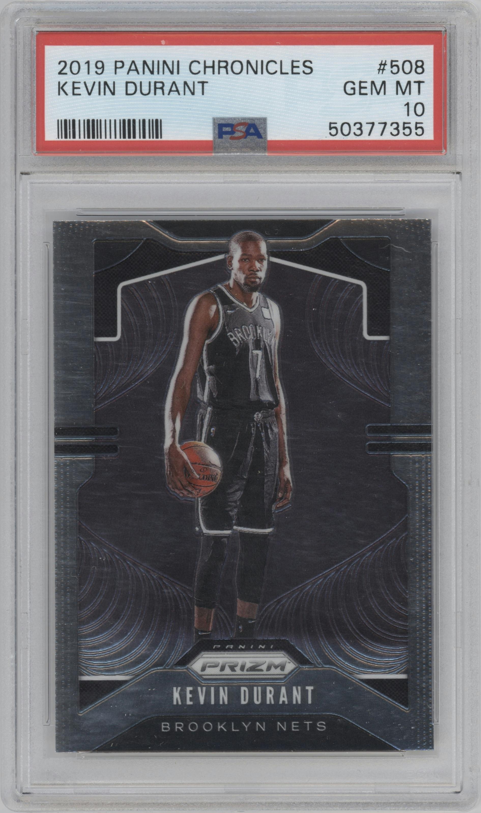 Kevin Durant from the 2019-20 Panini Chronicles  set graded by PSA and given an overall grade of 10.