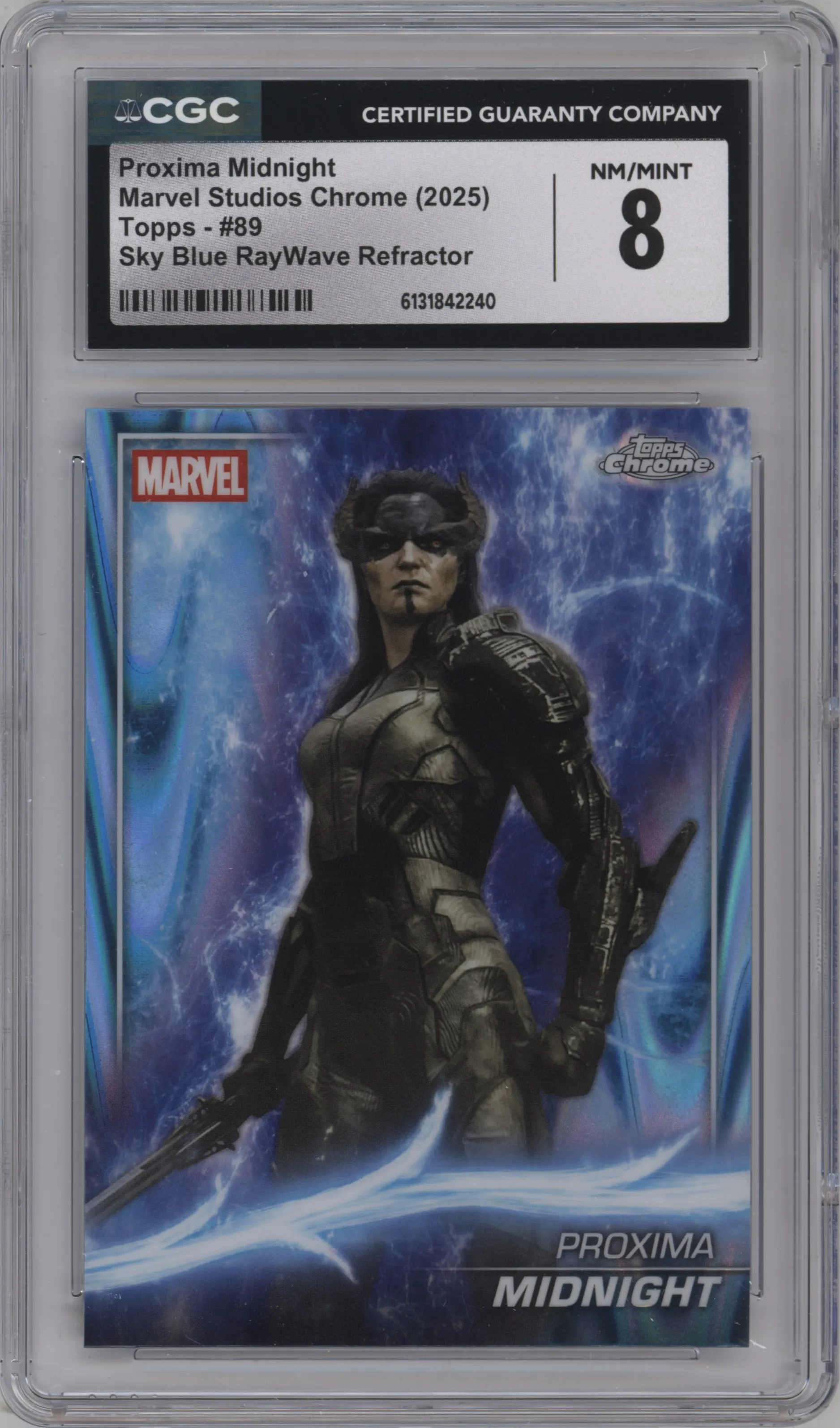 2025 Topps Chrome Marvel Studios Proxima Midnight Sky Blue RayWave Refractor CGC 8