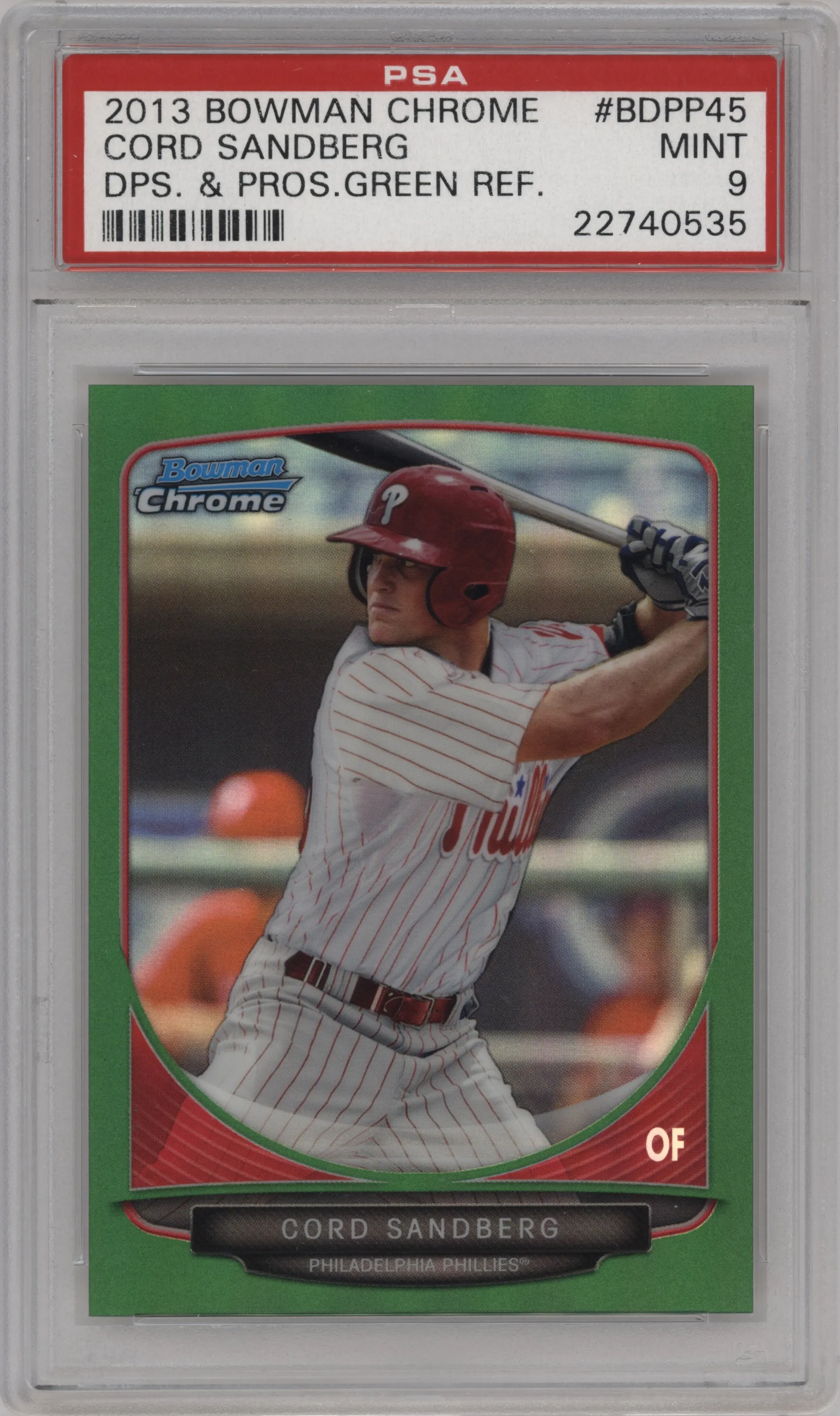 2013 Bowman Draft Picks & Prospects Chrome DP Cord Sandberg Green Refractor PSA 9