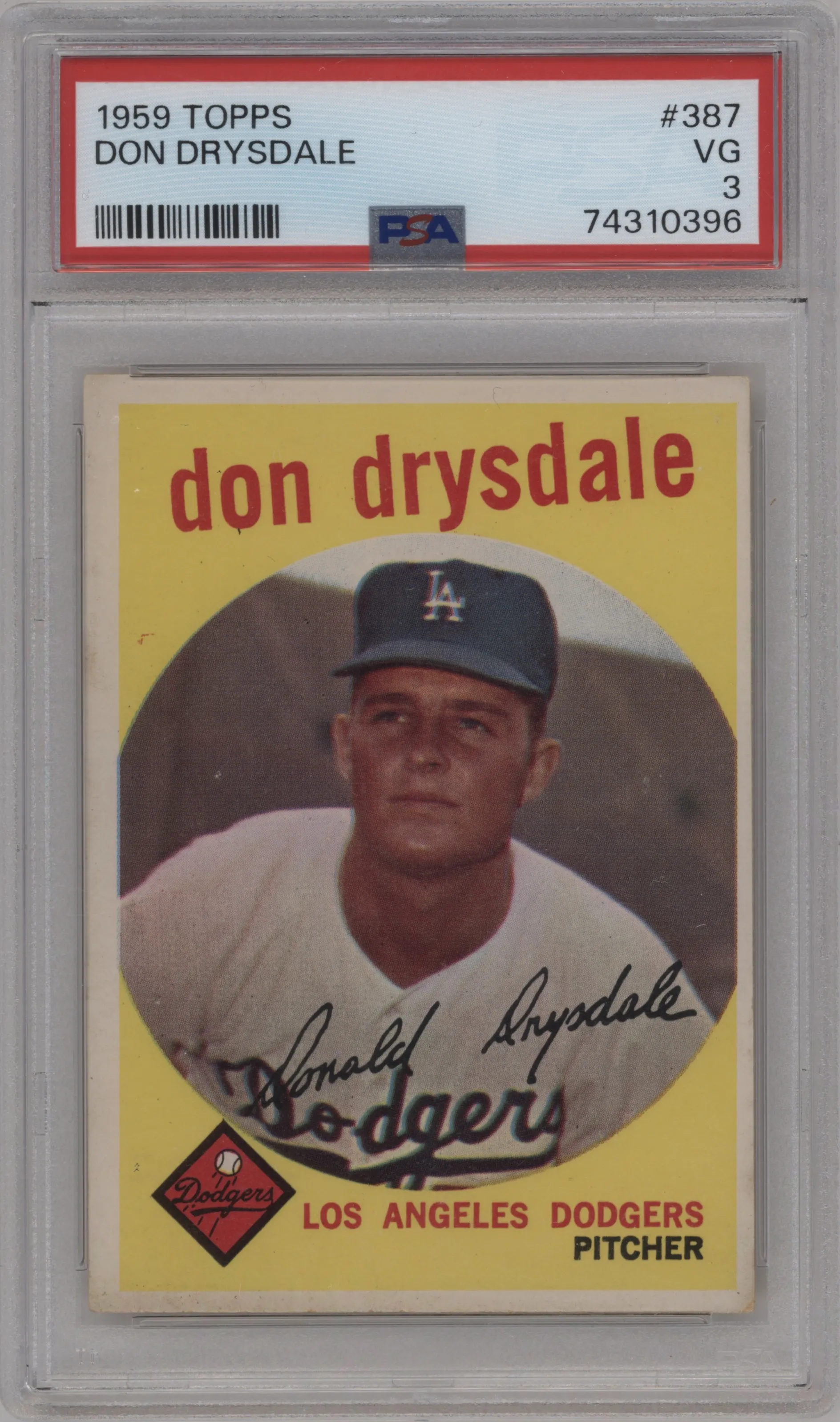 1959 Topps Don Drysdale PSA VERY GOOD 3 PSA 3