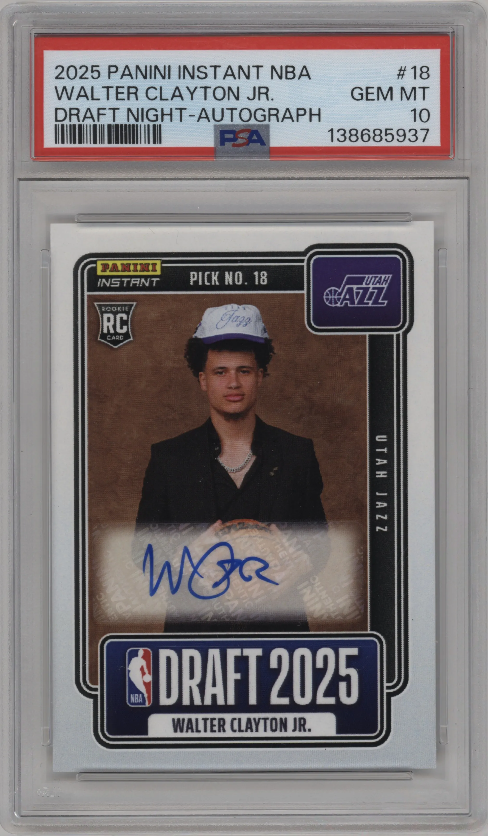2025 Panini Instant Draft Night Auto Walter Clayton Jr. #NBADN-18 PSA 10