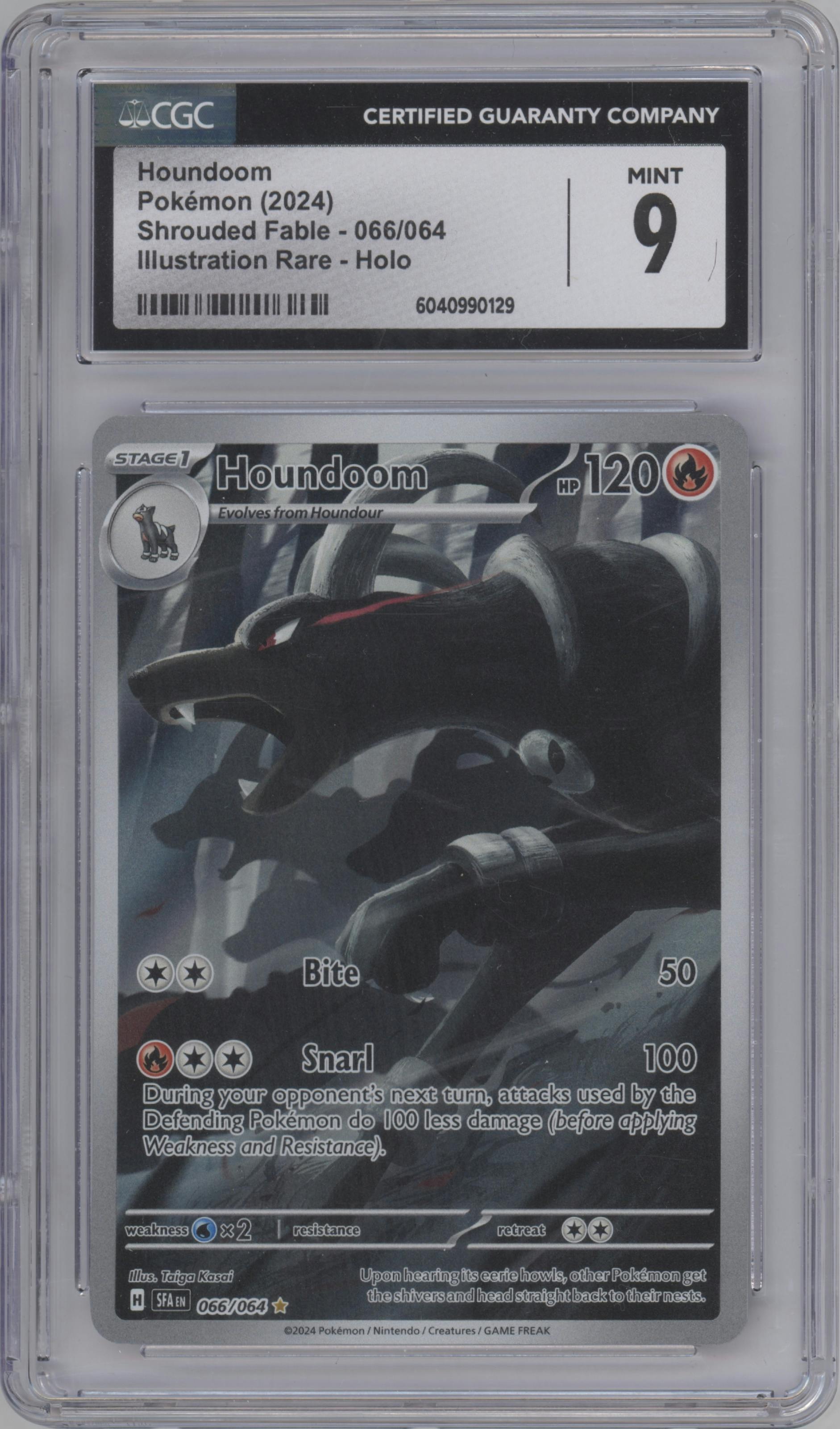 Houndoom from the 2024 Pokemon SV set graded by CSG and given an overall grade of 9.