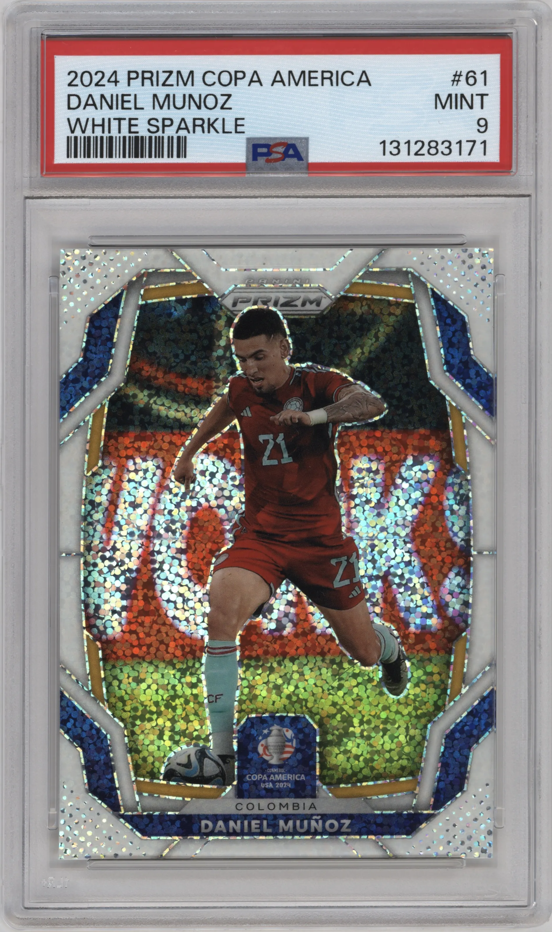 2024 Panini Prizm CONMEBOL Copa America Daniel Munoz White Sparkle PSA 9