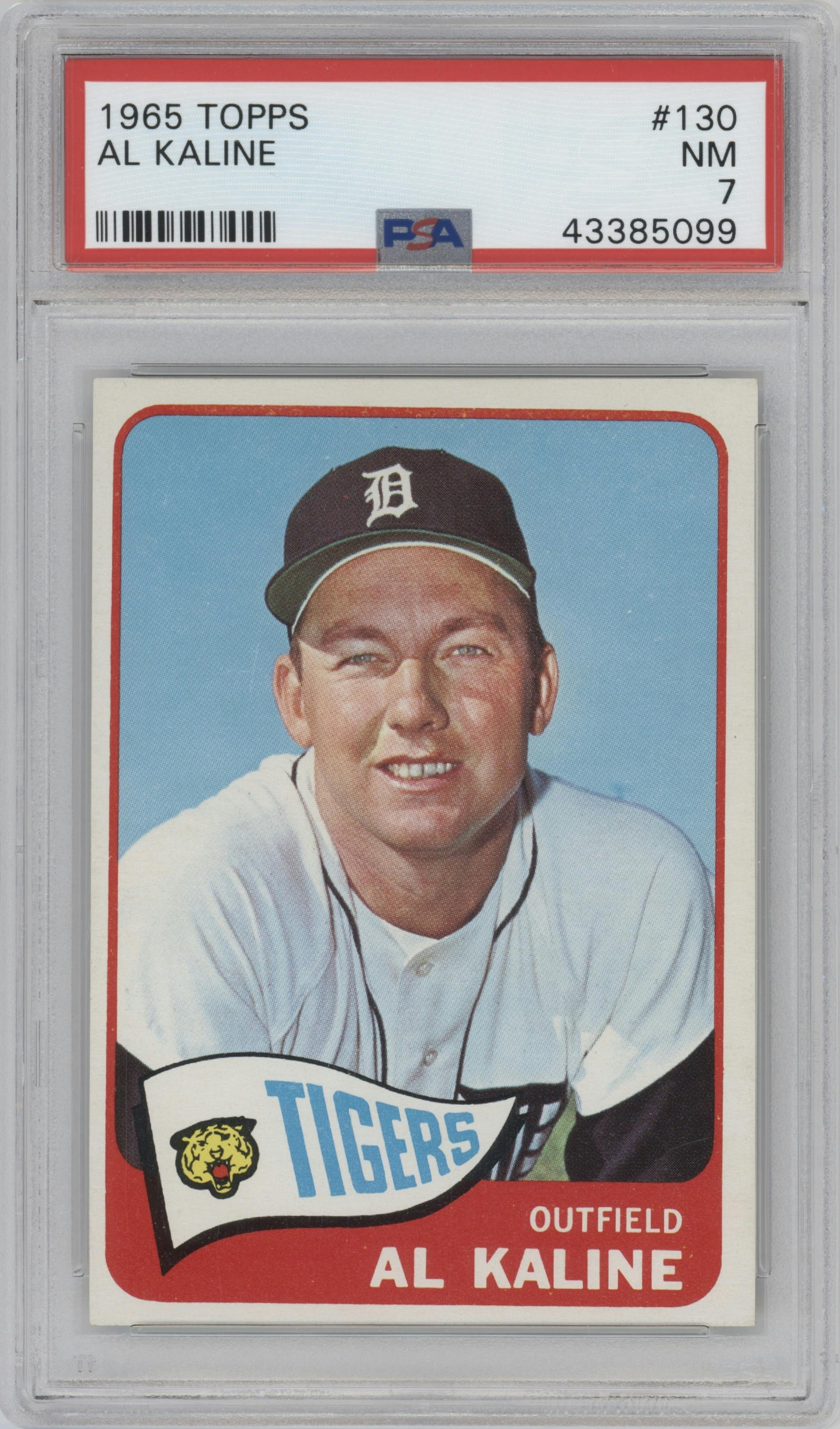 Al Kaline from the 1965 Topps set graded by PSA and given an overall grade of 7.