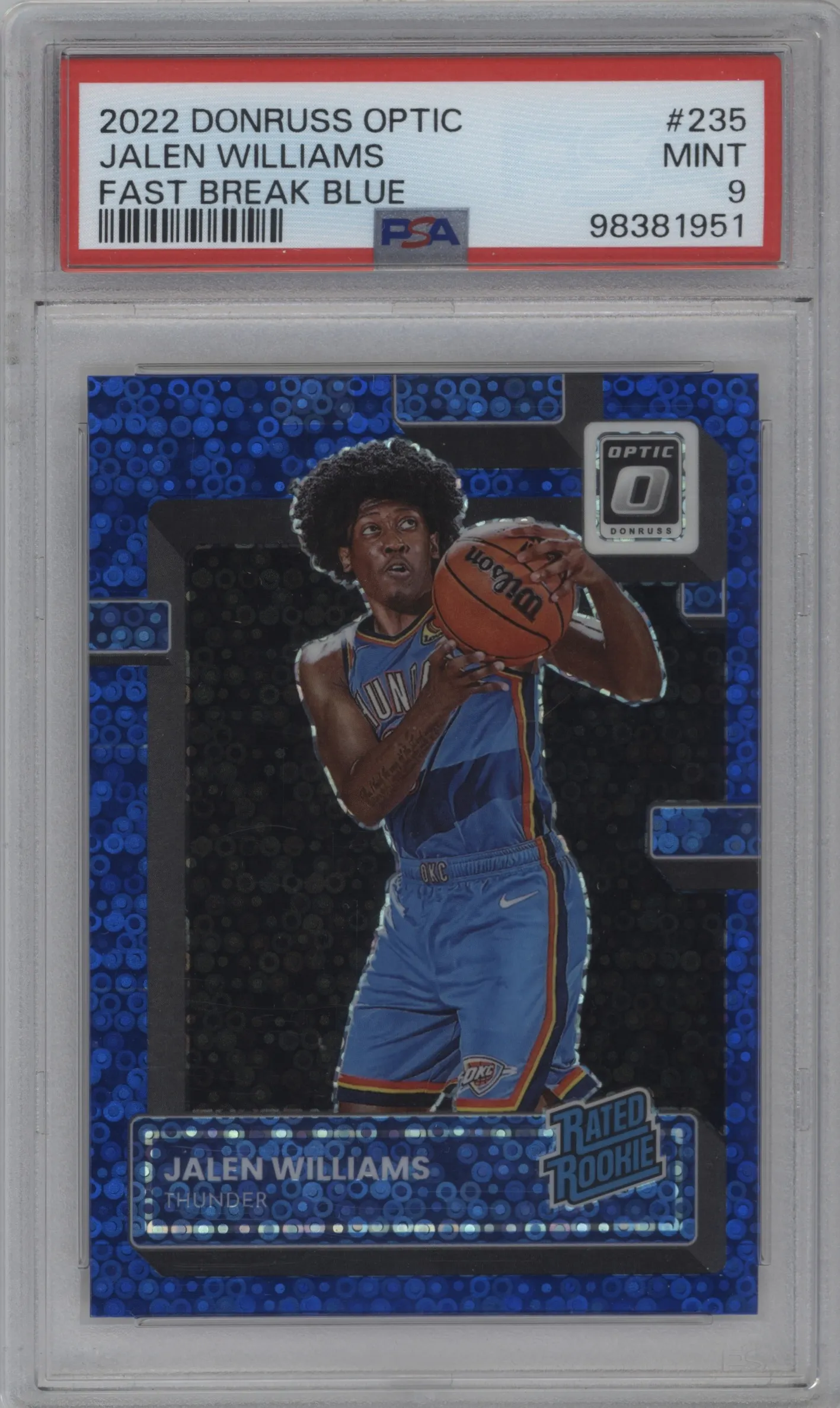 2022 Panini Donruss Optic Rated Rookie Jalen Williams Fast Break Blue #235 PSA 9