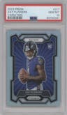Zay Flowers from the 2023 Panini Prizm set featuring a Silver Prizm parallel graded by PSA and given an overall grade of 10.