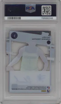 Anthony Edwards from the 2020-21 Clearly Donruss set featuring a Red parallel graded by PSA and given an overall grade of 9.
