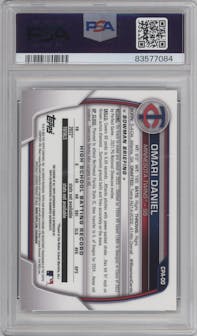 Omari Daniel from the 2023 Bowman Chrome set featuring a Gold Refractor parallel graded by PSA and given an overall grade of 10.