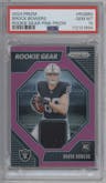 Brock Bowers from the 2024 Panini Prizm set featuring a Pink parallel graded by PSA and given an overall grade of 10.