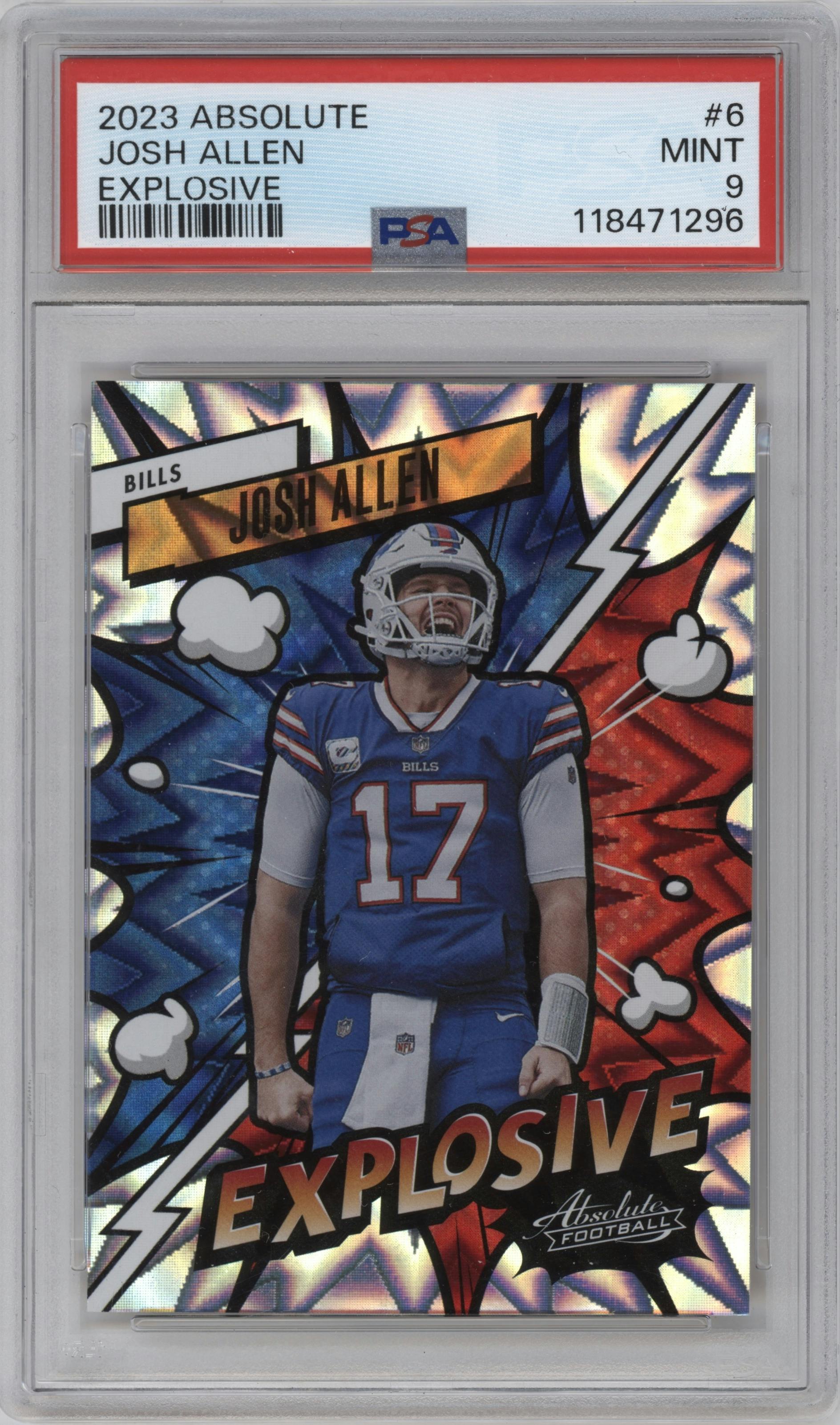 Josh Allen from the 2023 Panini Absolute set graded by PSA and given an overall grade of 9.
