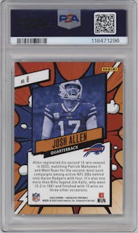Josh Allen from the 2023 Panini Absolute set graded by PSA and given an overall grade of 9.