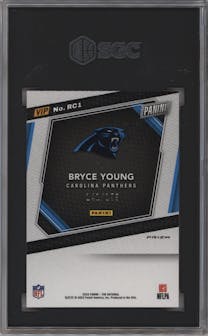 Bryce Young from the 2023 Panini The National VIP set featuring a Red Sparkle parallel graded by SGC and given an overall grade of 9.5.