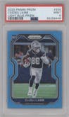 CeeDee Lamb from the 2020 Panini Prizm set featuring a Light Blue Prizm parallel graded by PSA and given an overall grade of 9.