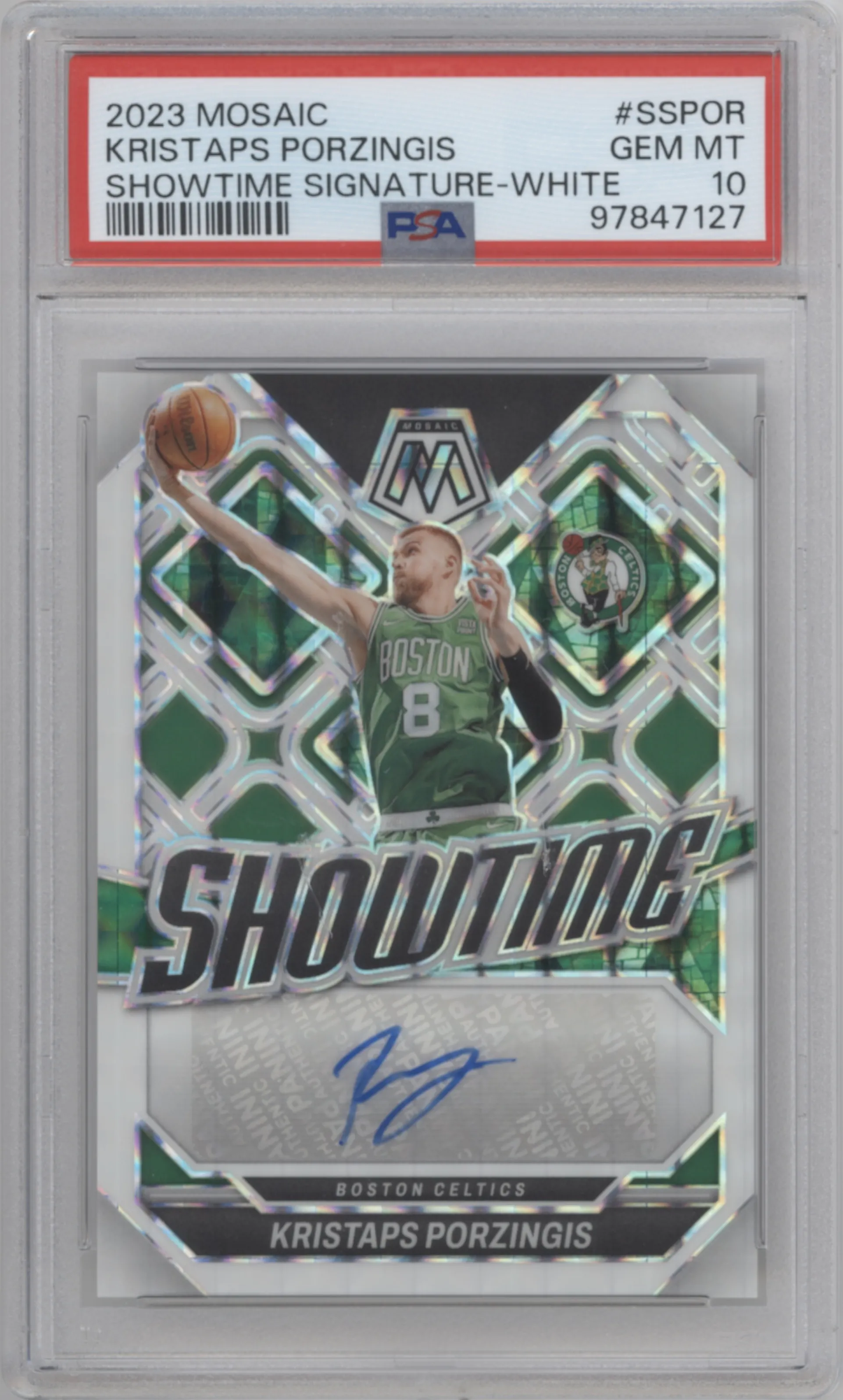 2023 Panini Mosaic Showtime Sig. Kristaps Porzingis White Mosaic #SS-POR PSA 10