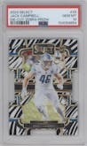 Jack Campbell from the 2023 Panini Select set featuring a Die-Cut Zebra Prizm parallel graded by PSA and given an overall grade of 10.