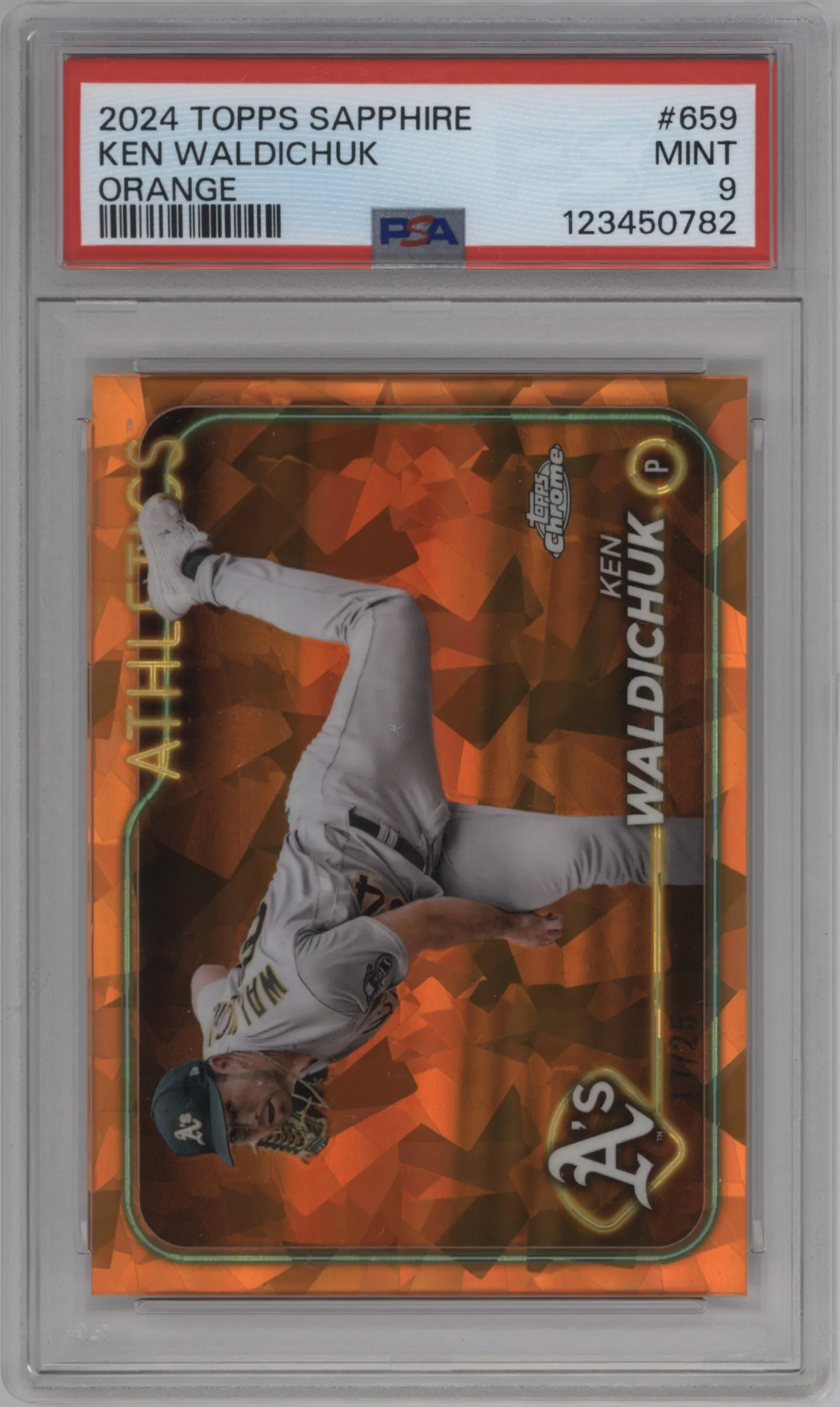2024 Topps Chrome Sapphire Ken Waldichuk Orange #659 PSA 9