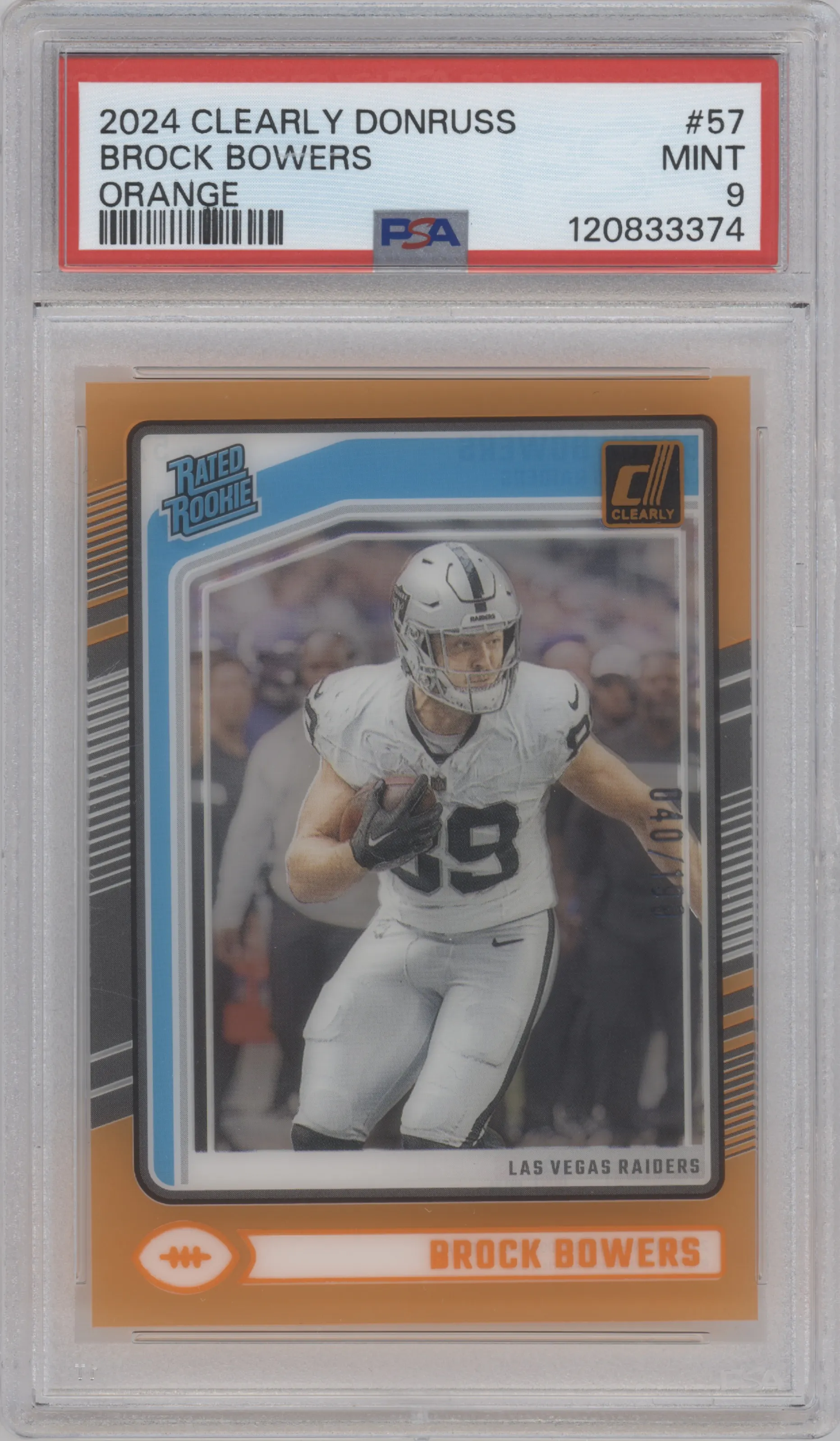 2024 Clearly Donruss Rated Rookie Brock Bowers Orange #57 PSA 9