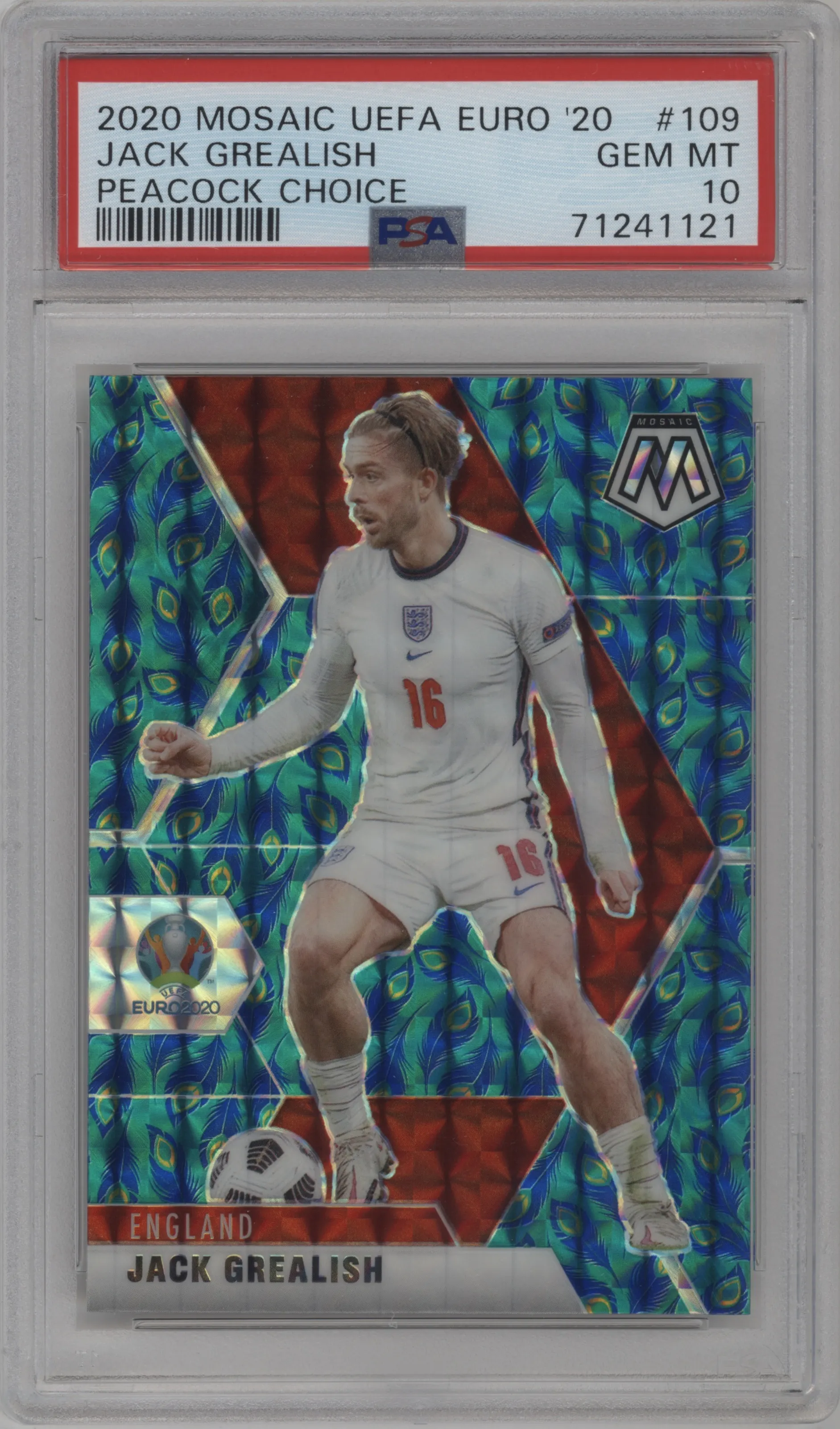 2021 Panini Mosaic UEFA EURO 2020 Jack Grealish Choice Peacock PSA 10