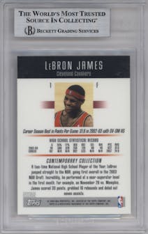 LeBron James from the 2003-04 Topps Contemporary Collection set graded by Beckett and given an overall grade of 9.