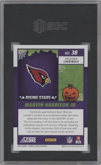 Marvin Harrison Jr. from the 2024 Score-a-Treat set featuring a Bats parallel graded by SGC and given an overall grade of 9.5.