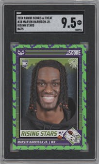 Marvin Harrison Jr. from the 2024 Score-a-Treat set featuring a Bats parallel graded by SGC and given an overall grade of 9.5.