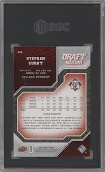 Stephen Curry from the 2009-10 UD Draft Edition set graded by SGC and given an overall grade of 10.
