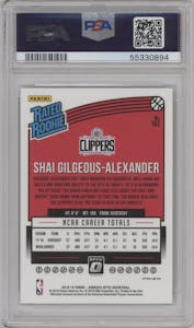 Shai Gilgeous-Alexander from the 2018-19 Panini Donruss Optic set featuring a Shock parallel graded by PSA and given an overall grade of 10.