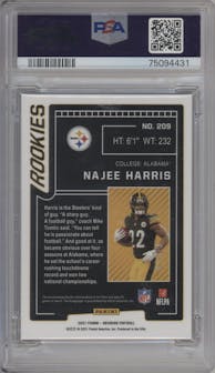 Najee Harris from the 2021 Panini Obsidian set featuring a Electric Etch Green parallel graded by PSA and given an overall grade of 10.