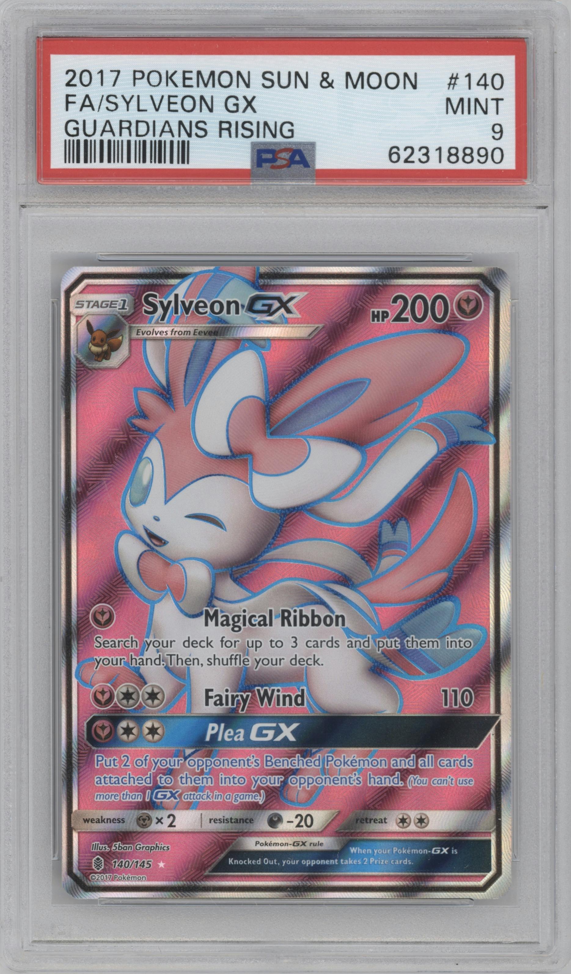 Sylveon GX from the 2017 Pokemon S&M set graded by PSA and given an overall grade of 9.
