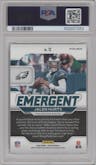 Jalen Hurts from the 2020 Panini Prizm set featuring a Green Prizm parallel graded by PSA and given an overall grade of 9.