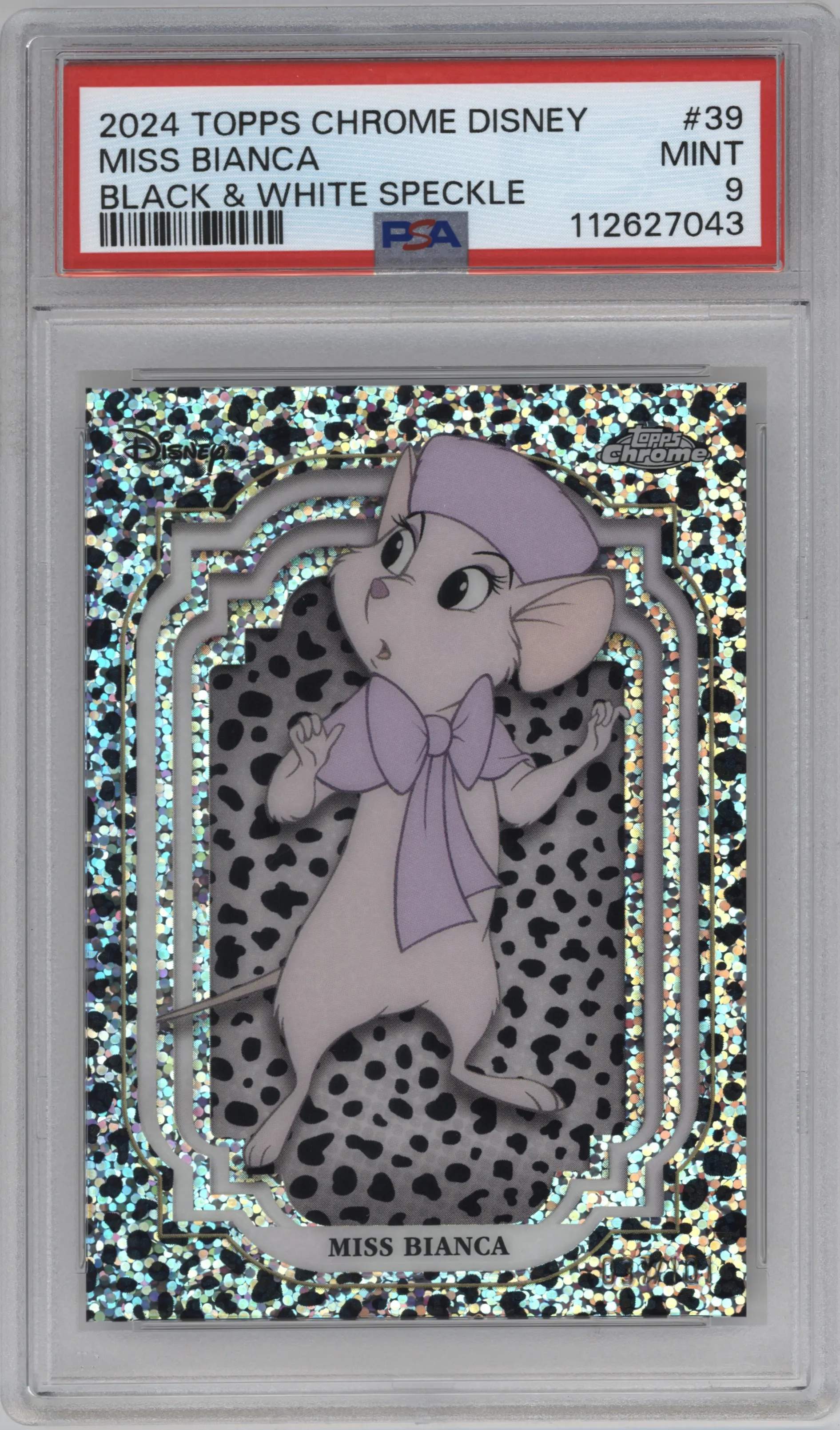 2024 Topps Chrome Disney Miss Bianca Black and White Speckle Refractor #39 PSA 9