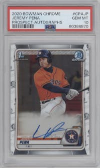Jeremy Pena from the 2020 Bowman Chrome set graded by PSA and given an overall grade of 10.
