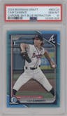 Cam Caminti from the 2024 Bowman Draft set featuring a Sky Blue Refractor parallel graded by PSA and given an overall grade of 10.