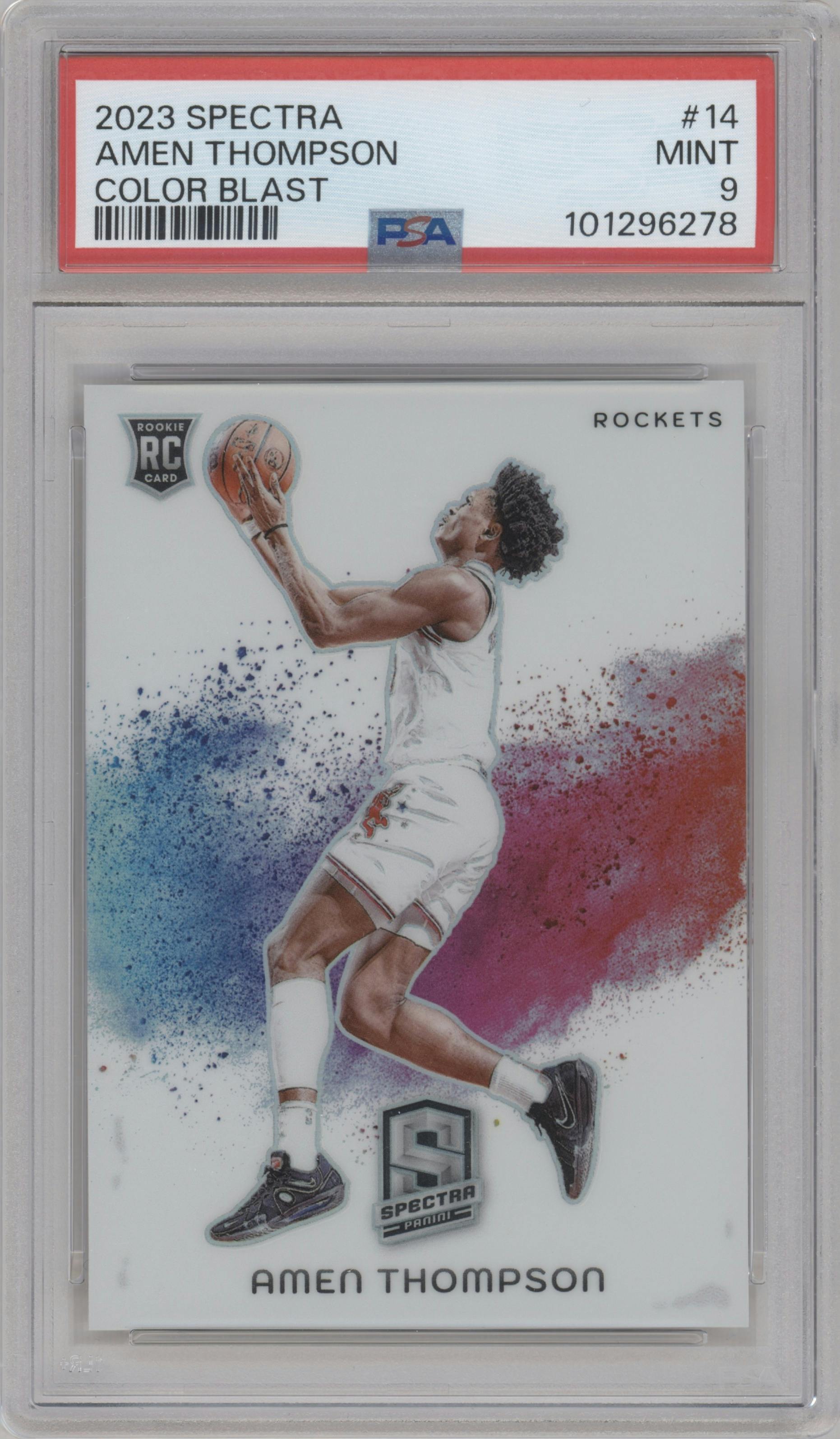 Amen Thompson from the 2023-24 Panini Spectra set graded by PSA and given an overall grade of 9.