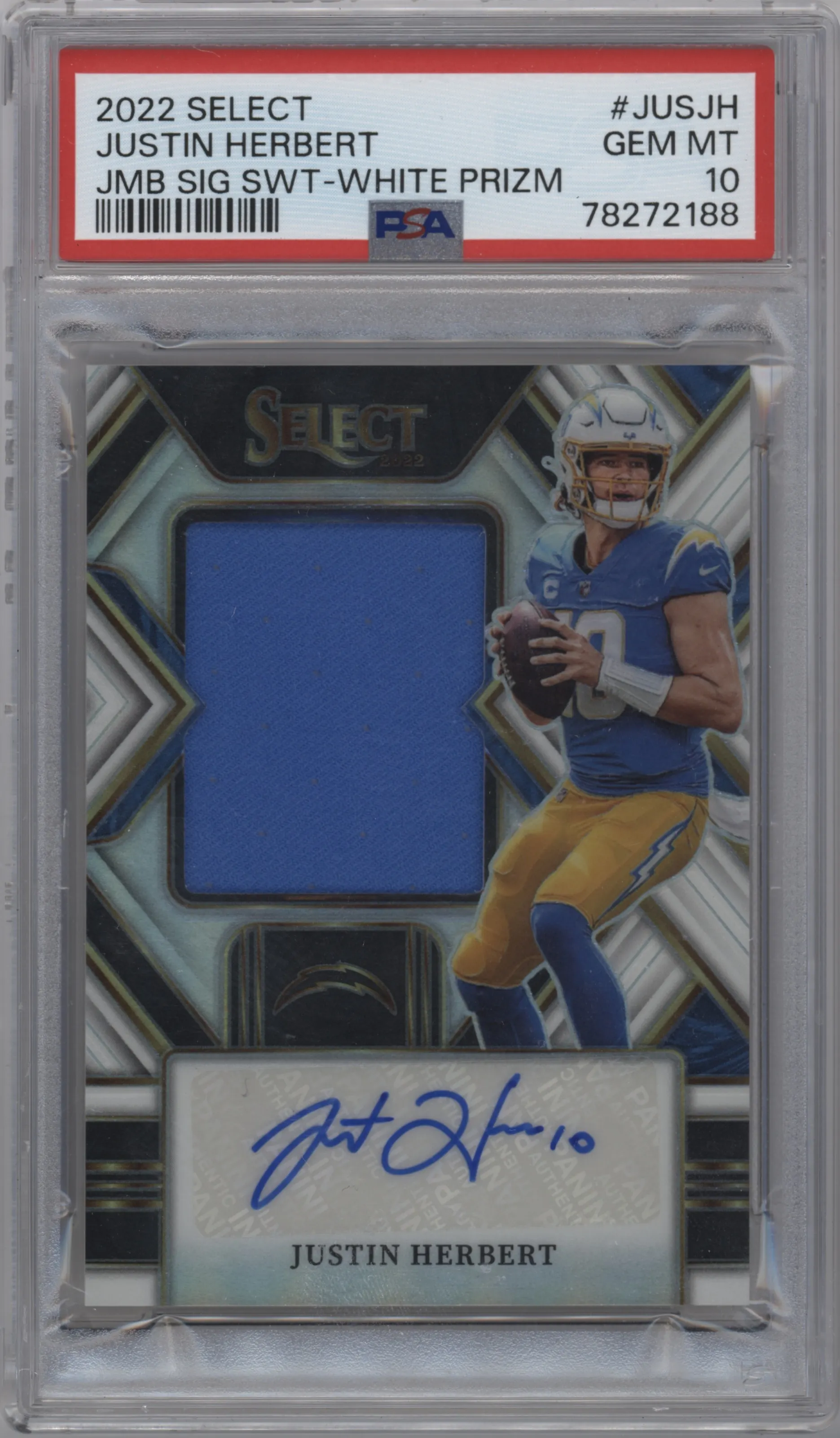 2022 Panini Select Jmb.Sig.Swch. Justin Herbert White Prizm PSA 10