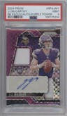 JJ McCarthy from the 2024 Panini Prizm set featuring a Purple Power Prizm parallel graded by PSA and given an overall grade of 9.