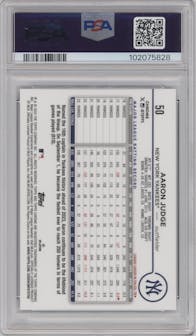 Aaron Judge from the 2024 Topps Chrome set graded by PSA and given an overall grade of 9.
