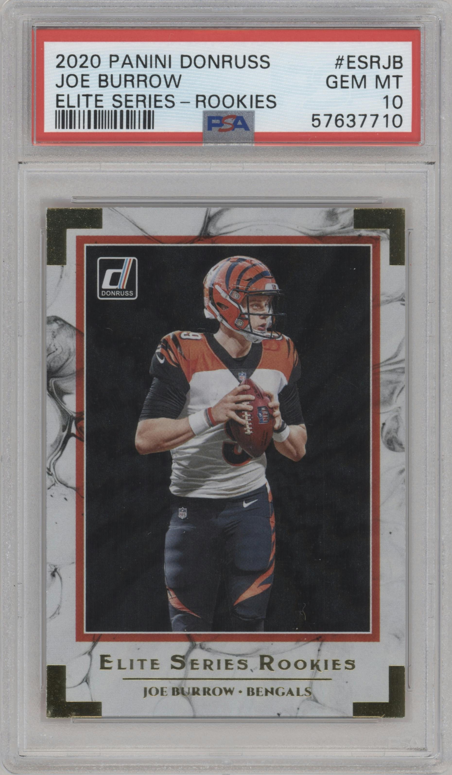 Joe Burrow from the 2020 Panini Donruss set graded by PSA and given an overall grade of 10.
