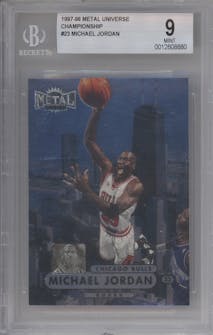 Michael Jordan  from the 1997-98 Metal Universe set graded by Beckett and given an overall grade of 9.