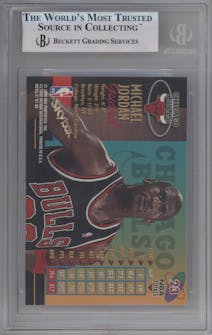 Michael Jordan  from the 1997-98 Metal Universe set graded by Beckett and given an overall grade of 9.