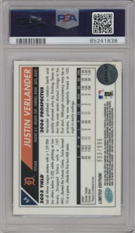 Justin Verlander from the 2006 Topps eTopps set featuring a Limited Edition parallel graded by PSA and given an overall grade of 9.