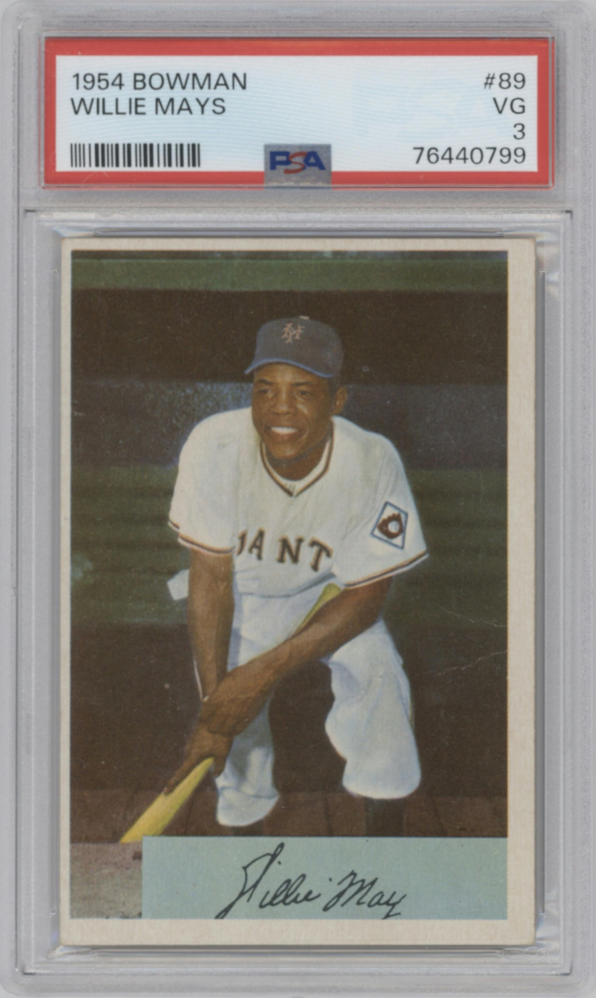 Willie Mays from the 1954 Bowman set graded by PSA and given an overall grade of 3.