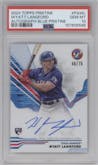 Wyatt Langford from the 2024 Topps Pristine set featuring a Blue Pristine Pulsar Refractor parallel graded by PSA and given an overall grade of 10.
