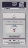 Wyatt Langford from the 2024 Topps Pristine set featuring a Blue Pristine Pulsar Refractor parallel graded by PSA and given an overall grade of 10.
