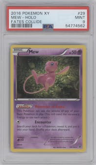 Mew from the 2016 Pokemon XY set graded by PSA and given an overall grade of 9.